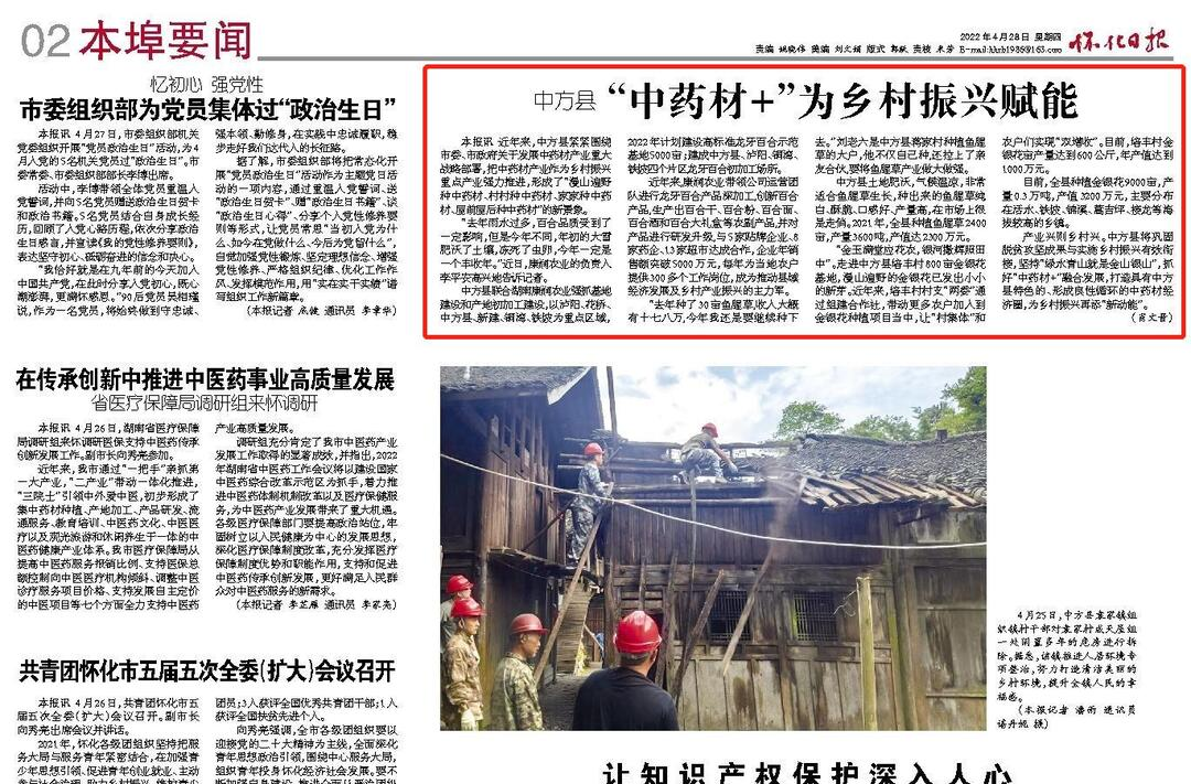 怀化日报|中方县 “中药材+”为乡村振兴赋能