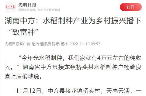 光明日报|湖南中方：水稻制种产业为乡村振兴播下“致富种”