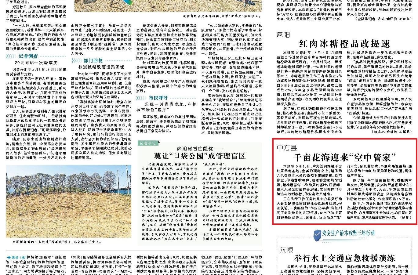 怀化日报|中方县  千亩花海迎来“空中管家”