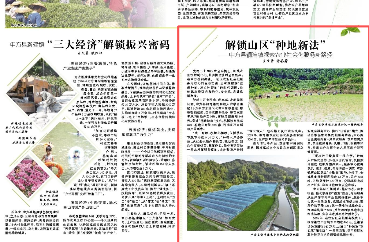 怀化日报|解锁山区“种地新法” ——中方县铜湾镇探索农业社会化服务新路径