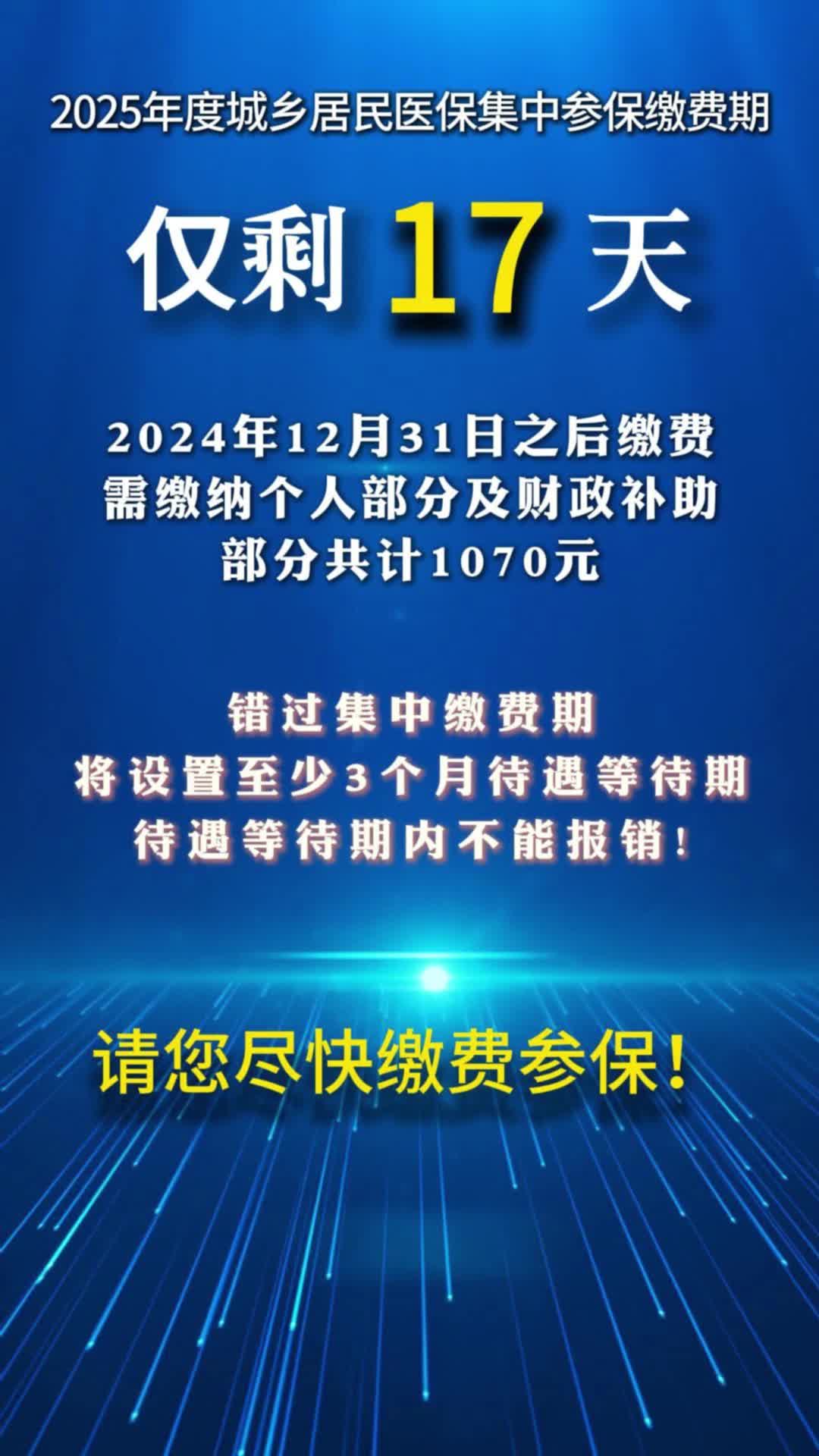 视频|2025年度城乡居民医保集中参保缴费期仅剩17天！