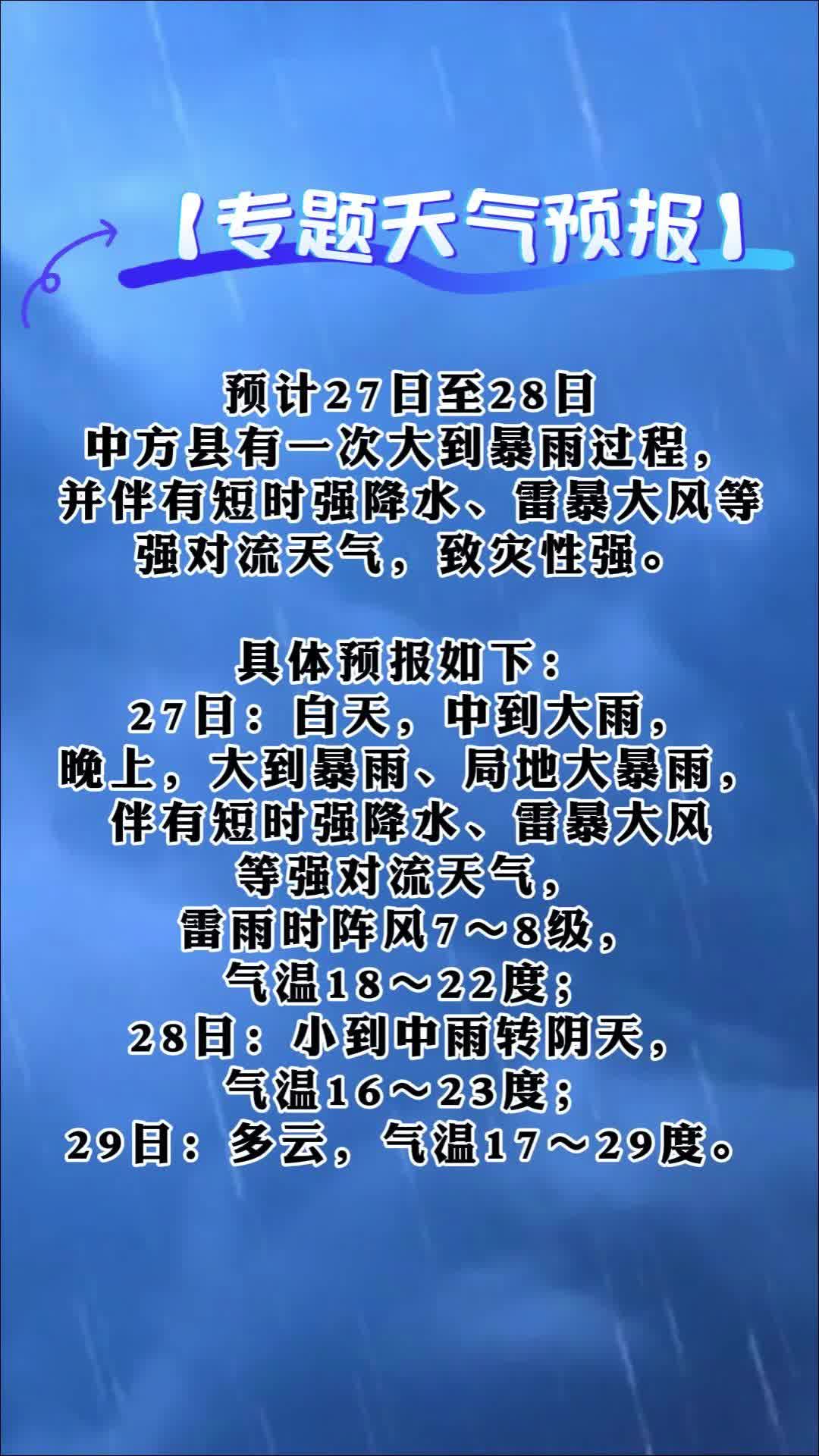 视频|中方县专题天气预报